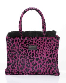 LEOPARD VELVET MAGENTA MEDIUM TOTE BAG (5)